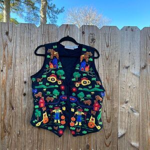 Westbound large cottagecore‎ embroidered vest, colorful grandmacore